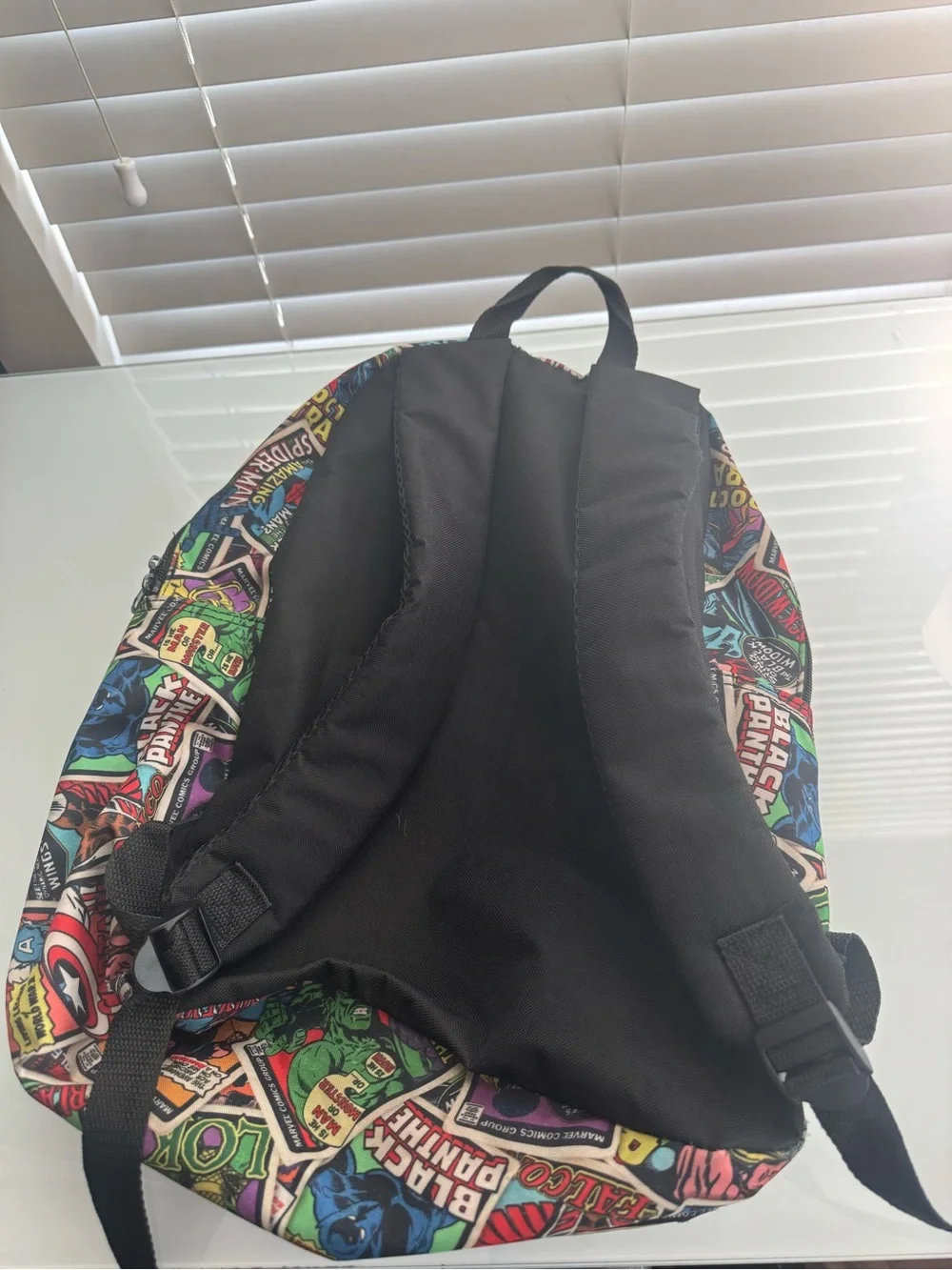 Marvel Multicolor Comic Collage Backpack with Captain America Shield Accent